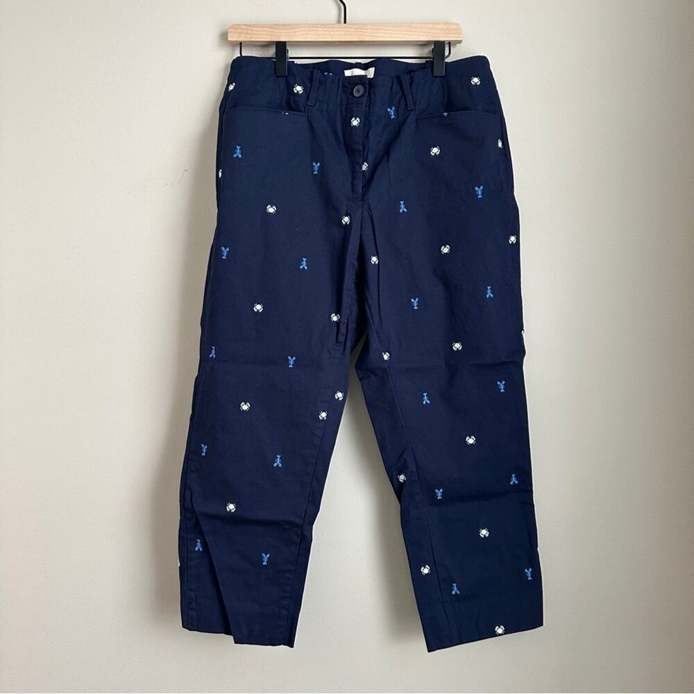 Talbots Embroidered Pants Women’s 14W Navy Blue Lobster Crab Stretch Cotton